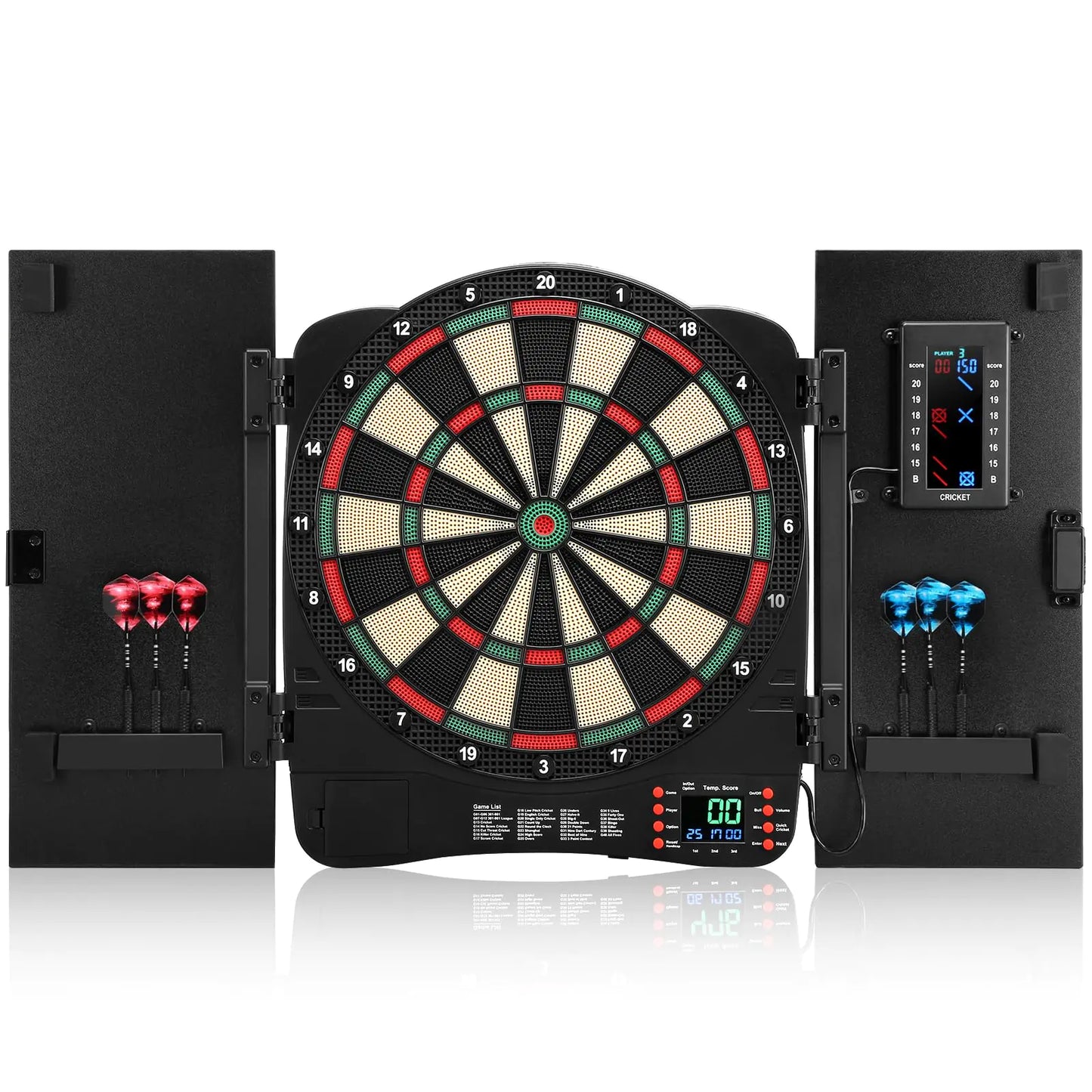 Electronic Dartboard Cabinet Digital Soft Tip Dartboards with LED Scoreboard Dart Board Set with 40 Games 420 Variants 6 Darts 100 Tips