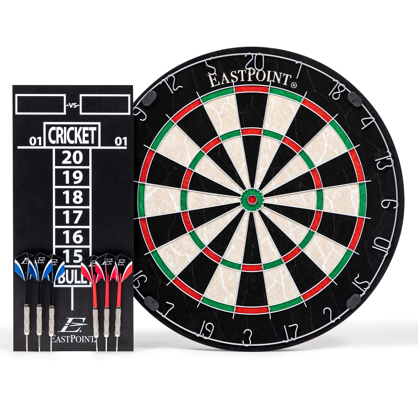 EastPoint Sports Official Size Dart Board Set with Dart Scoreboard & Accessories - Includes 6 18g Steel Tip Darts and Easy-Hang Hardware Kit - Premium Darts Set for Game Room Man Cave & Indoor Games