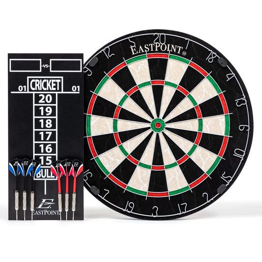 EastPoint Sports Official Size Dart Board Set with Dart Scoreboard & Accessories - Includes 6 18g Steel Tip Darts and Easy-Hang Hardware Kit - Premium Darts Set for Game Room Man Cave & Indoor Games