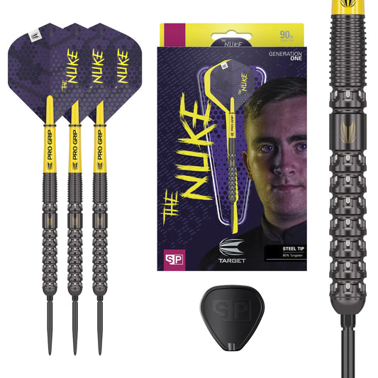 TARGET Darts Luke Littler G1 24G 90% Tungsten Swiss Point Steel Tip Darts Set - Swiss Point Darts SP Tool Included Player Edition The Nuke Dart Set