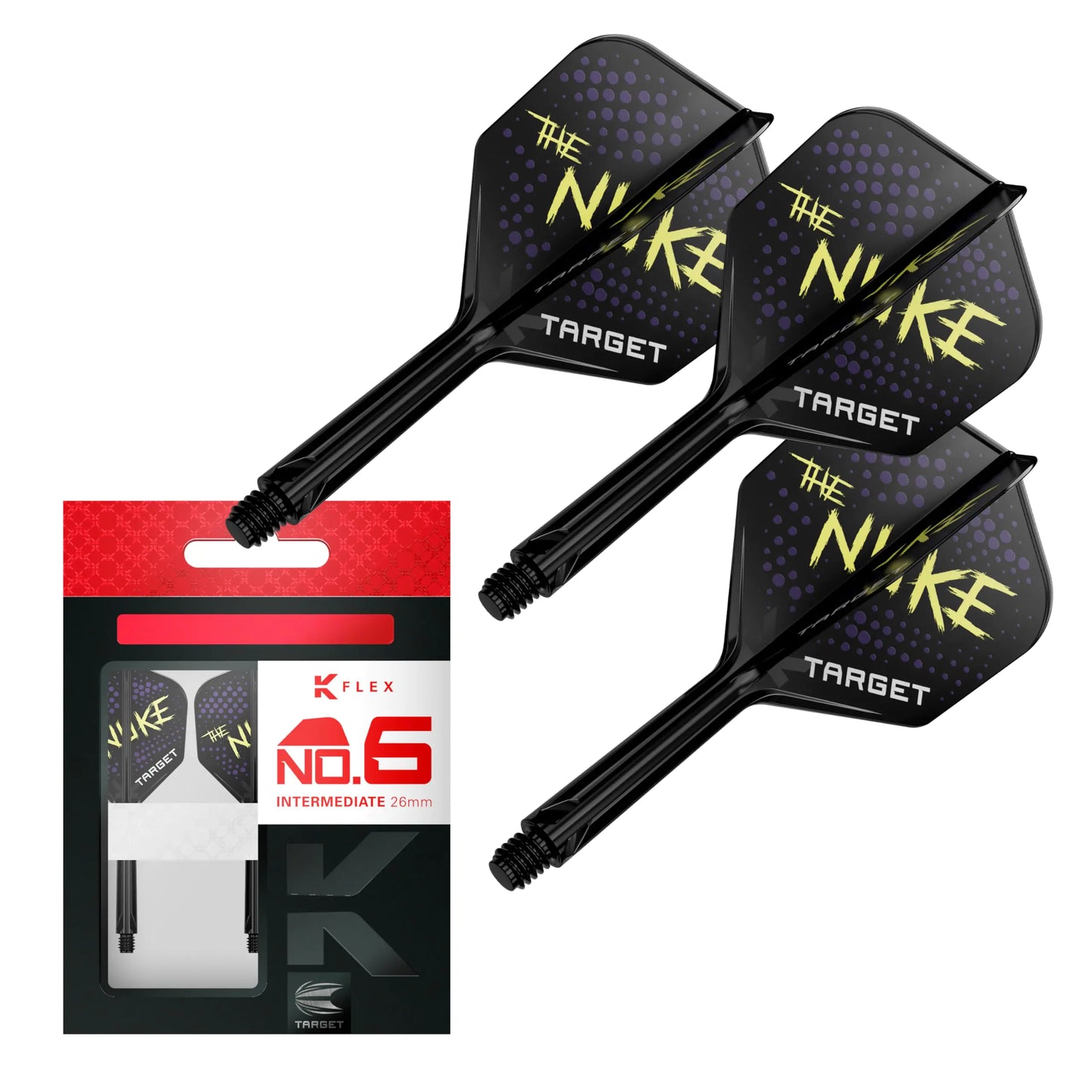 TARGET Darts Luke Littler K Flex Flights and Shaft System No.6 Intermediate (26mm) Pack of 3 Kflex All in One Flights Player Edition Darts Accessories | K-Flex No 6 Flight & Intermediate Dart Stem