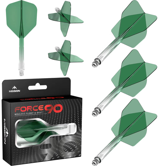 Mission Darts Force 90 | Integrated Precision Moulded Dart Flight and Shaft System Pack of 3 Professional Durable Combined Dart Flights and Stems | Standard No.6 (Medium Gradient Green)