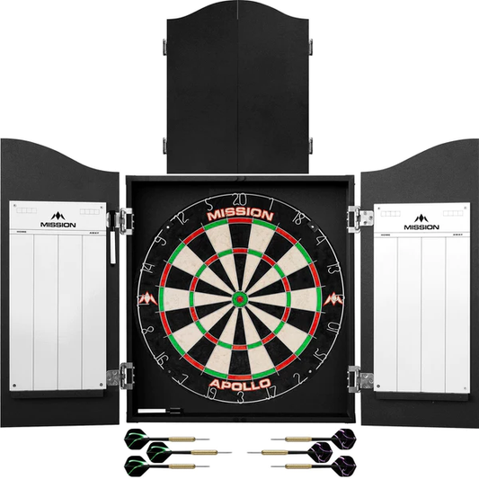 Mission - Mission Home Darts Centre - Cabinet, Dartboard, 6 Darts - Plain Black