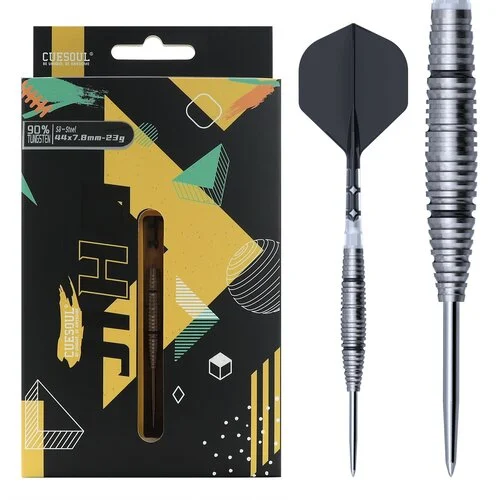 CUESOUL JIHO S8 Steel Tip Dart Set, 90% Tungsten,Torpedo Shape, Plain, Black ROST T19 Flight, 21g