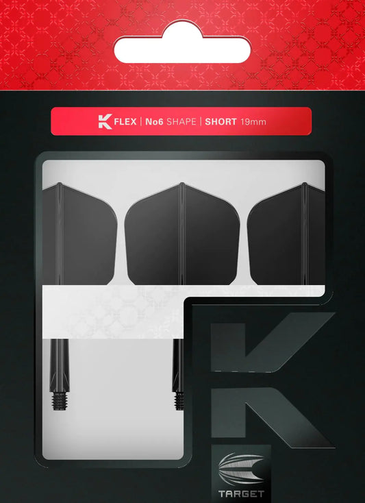 TARGET Darts K Flex Integrated Dart Flight and Shaft No.6 Black (Short) | Pack of 3 K-Flex - No 6 Precision Moulded 2-in-1 Dart Flights and Dart Stem | Professional Dart Accessories