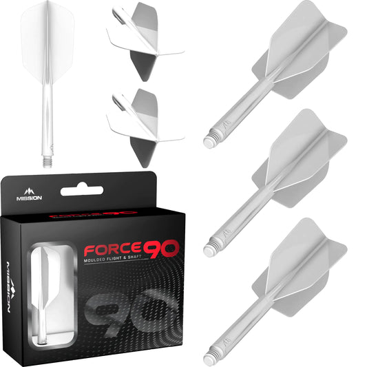 Mission Darts Force 90 | Integrated Precision Moulded Dart Flight And Shaft System Pack of 3 Professional Highly Durable 2-In-1 Combined Dart Flights And Stems | Slim (White Short)