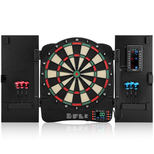 Electronic Dartboard Cabinet Digital Soft Tip Dartboards with LED Scoreboard Dart Board Set with 40 Games 420 Variants 6 Darts 100 Tips