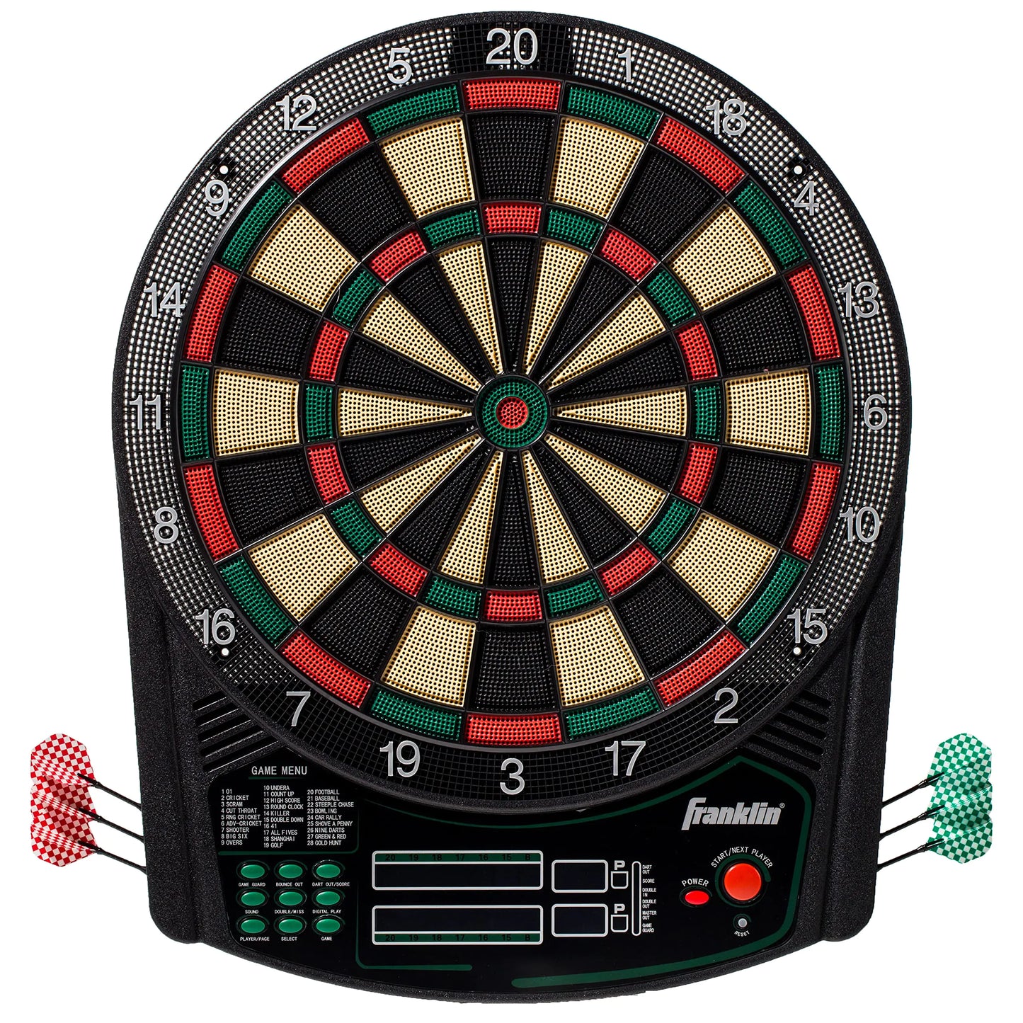 Franklin Sports Electronic Dart Board Set - Soft Tip Electric Dartboard with Digital Scoreboard + Games - Adult Soft Tip Electronic Dart Board + Darts Set - (6) Darts Included - FS6000