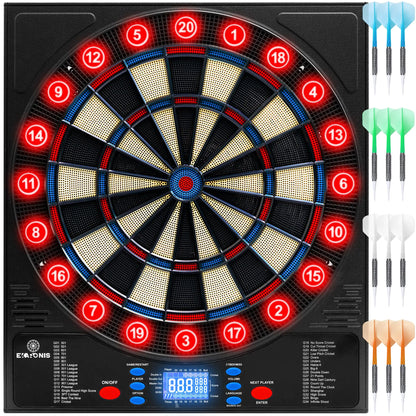 Ekaronis Electronic Dartboard 34 Games 355 Variations with 12 Darts Illuminated Dartboard Dart Storage for 12 Darts Green