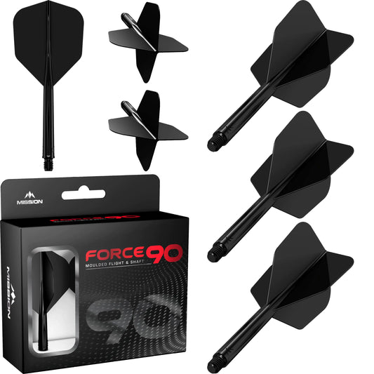 Mission Darts Force 90 | Integrated Precision Moulded Dart Flight And Shaft System Pack of 3 Professional Highly Durable Combined Dart Flights And Stems | Standard No.6