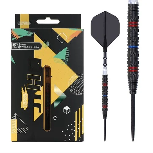 CUESOUL JIHO S1 Steel Tip Dart Set, 90% Tungsten, Pencil Shape, Black Titanium Coated, Black ROST T19 Flight, 22g