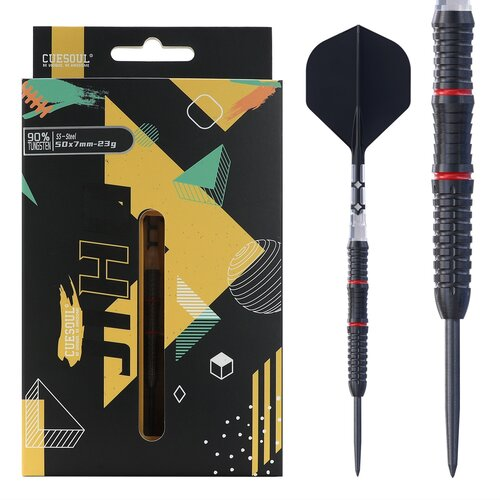 CUESOUL JIHO S5 Steel Tip Dart Set, 90% Tungsten, Slim Shape, Black Titanium Coated, Black ROST T19 Flight, 23g