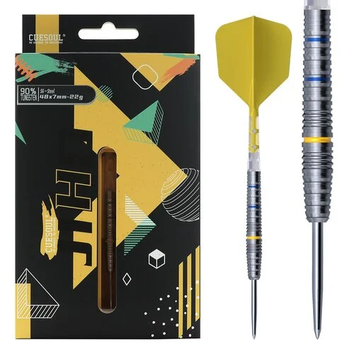CUESOUL JIHO S6 Steel Tip Dart Set, 90% Tungsten, Bullet Shape, Plain, Yellow ROST T19 Flight, 22g