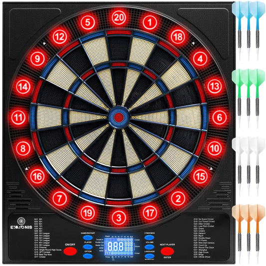 Ekaronis Electronic Dartboard 34 Games 355 Variations with 12 Darts Illuminated Dartboard Dart Storage for 12 Darts Green